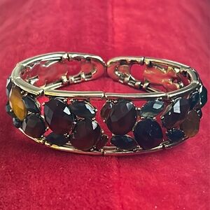 Vintage Carol Lee Faux Semi-Precious Stones Goldtone Cuff/Clamper Bracelet